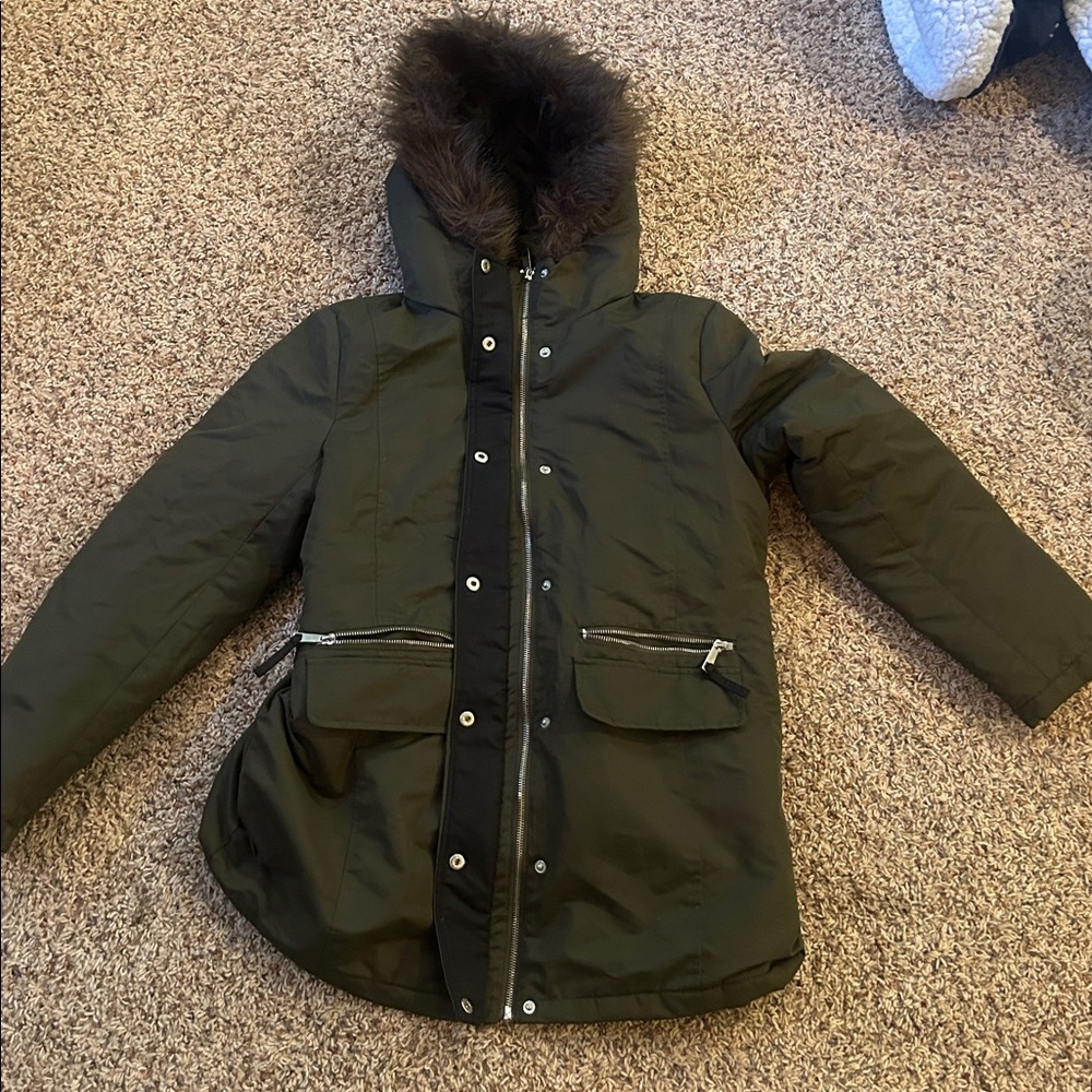Olive Parka with Faux Fur Trim (Kids)